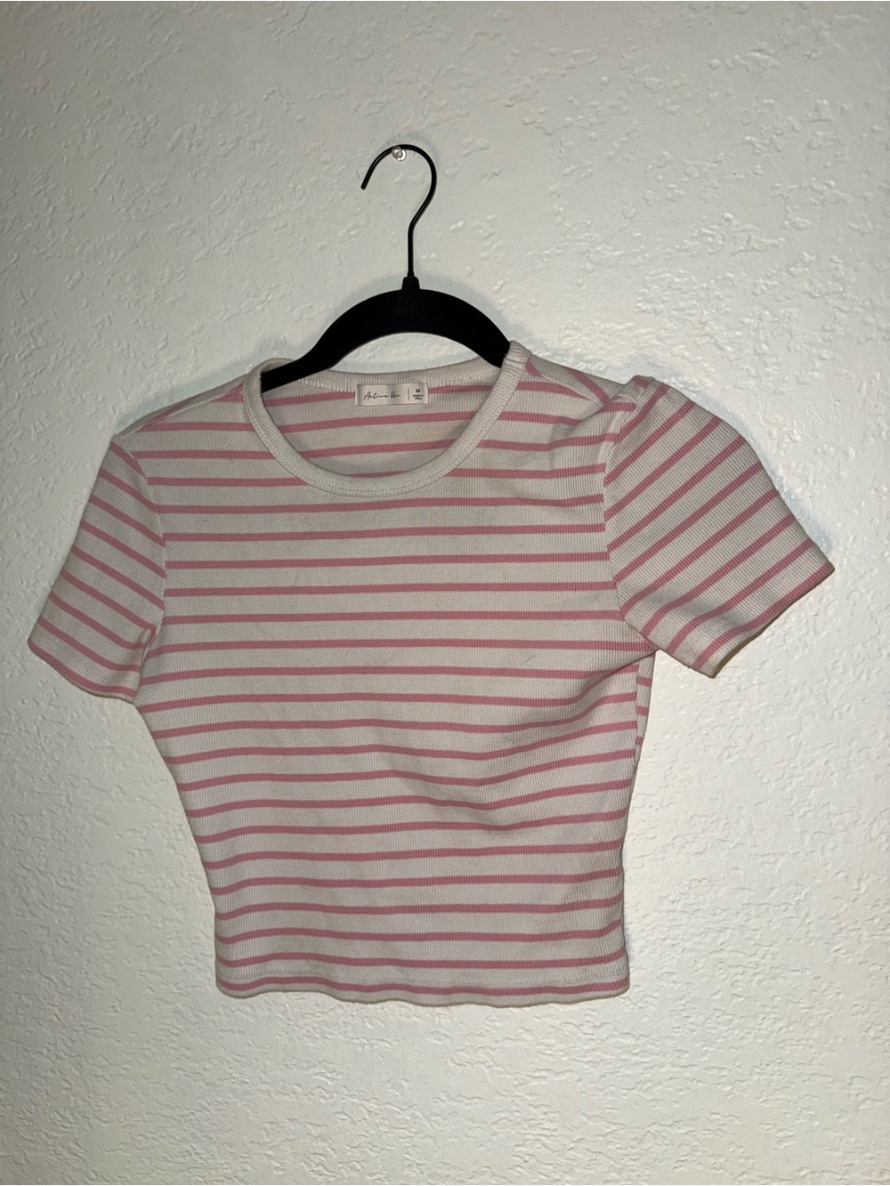 Active USA Pink & White Striped Cropped Tee